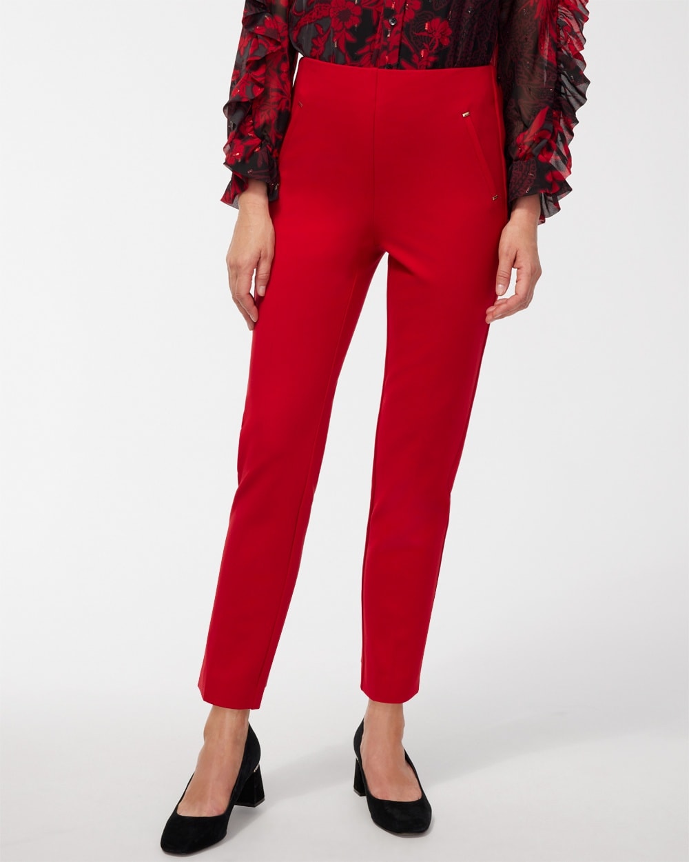 Chico's Jackets | Petite Juliet Ponte Trim Detail Ankle Pants Wild Poppy