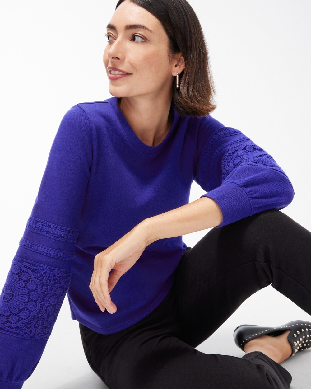 Chico's Activewear | Zenergy Lace Trim Sleeve Sweatshirt Black