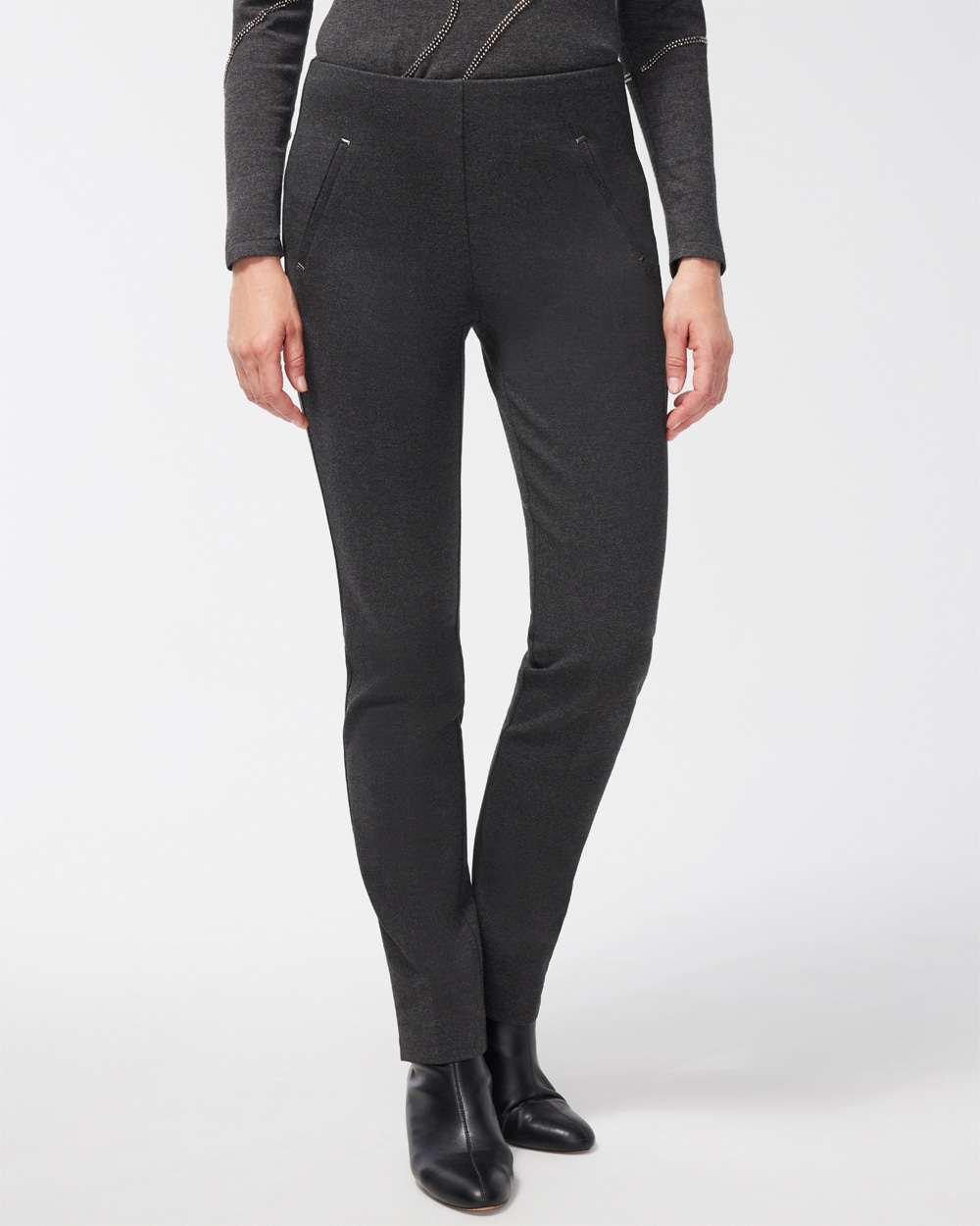 Chico's Pants | Juliet Ponte Trim Detail Pants Graphite Heather Gray