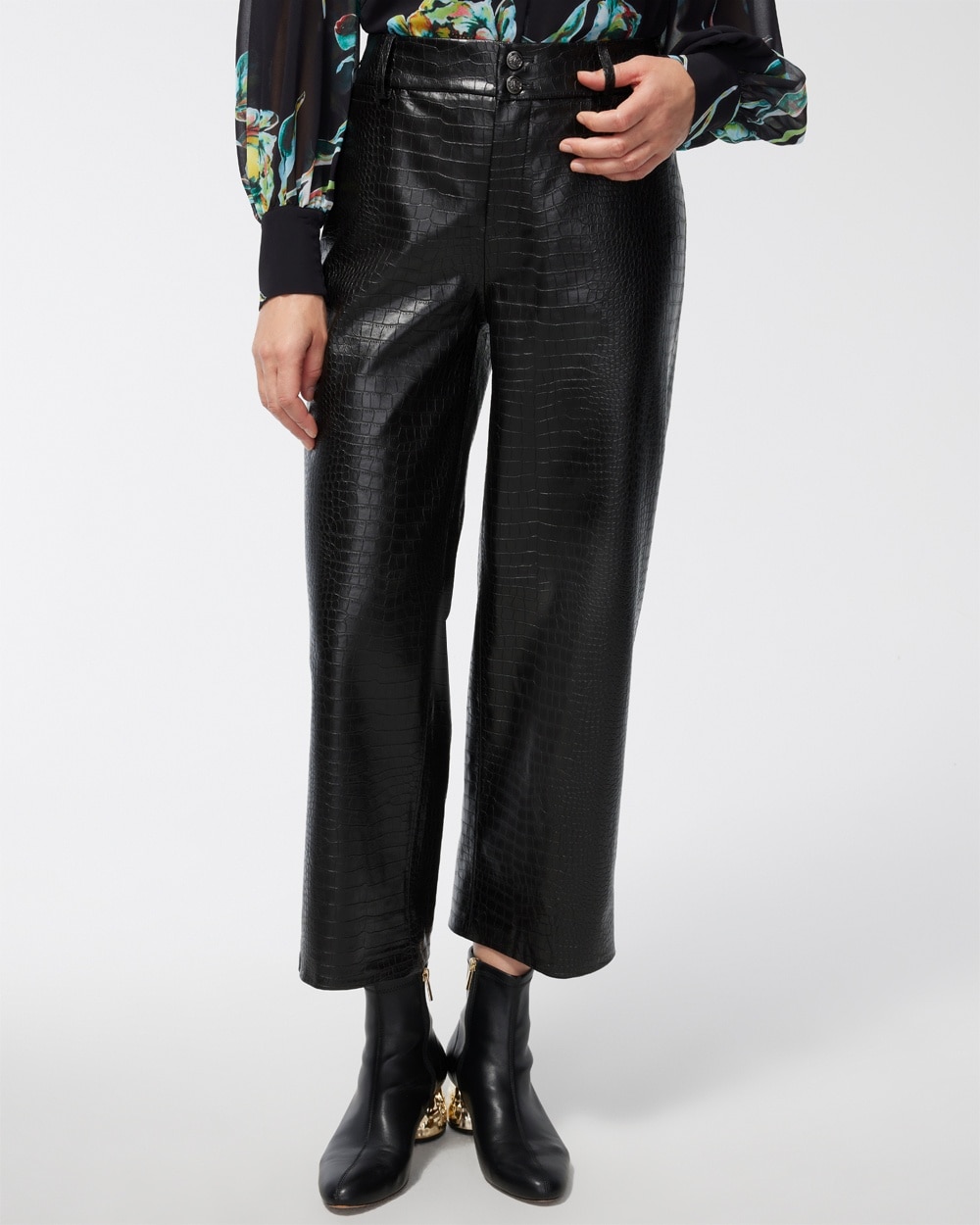 Chico's Pants | Faux Crocodile Wide Leg Crops Black