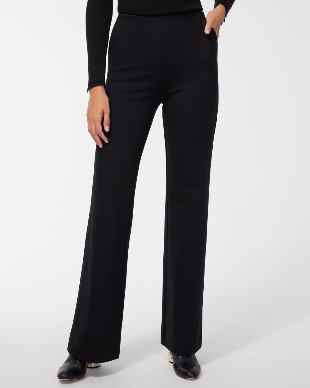 Chico's Jackets | Petite Ponte Pull-on Wide Leg Trouser Pants Black