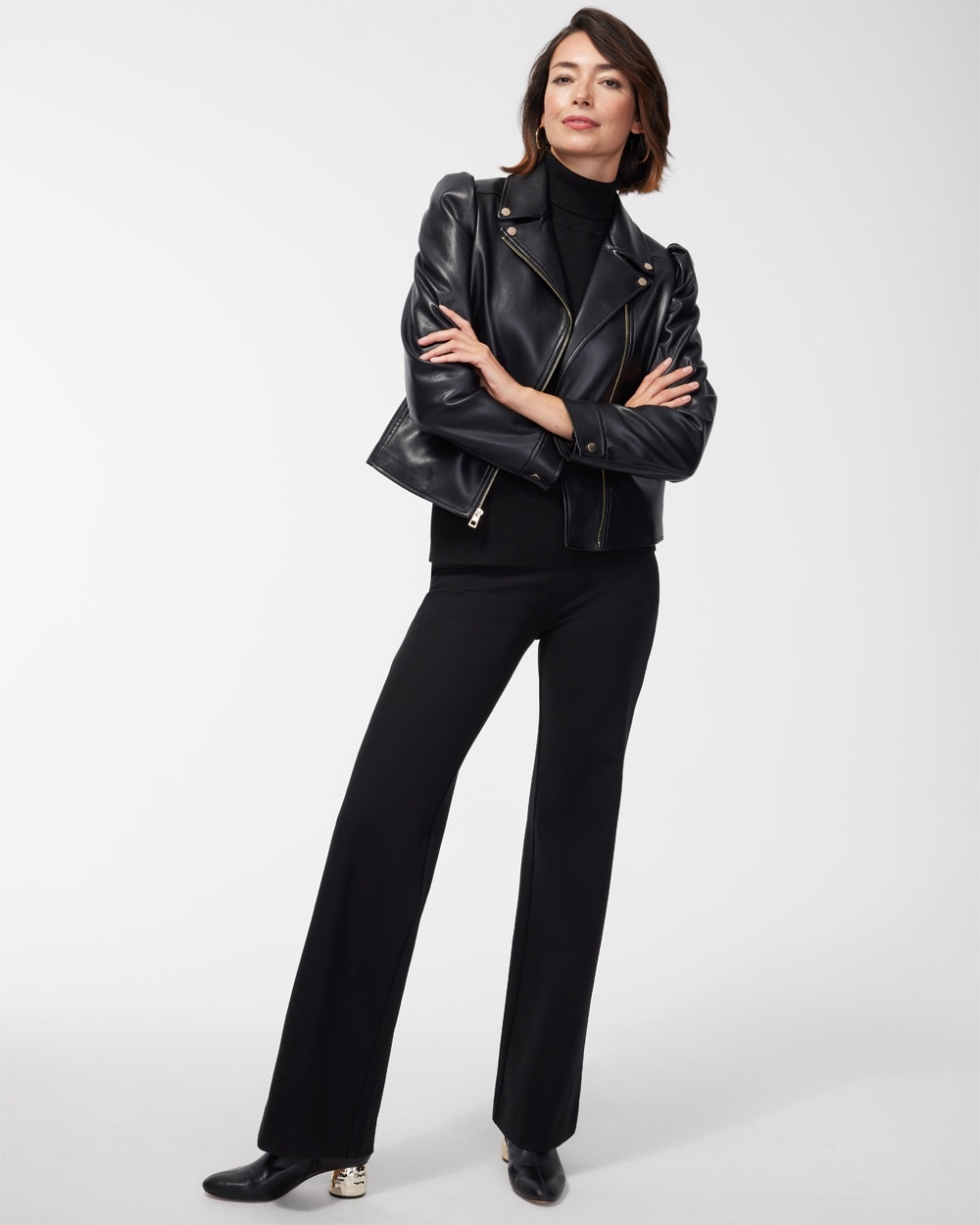 Chico's Jackets | Petite Ponte Pull-on Wide Leg Trouser Pants Black