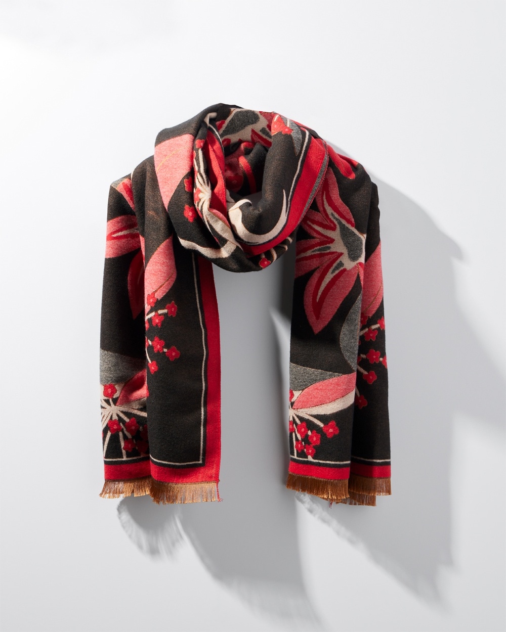 Chico's Bags | Red Floral Oblong Scarf Bright Red