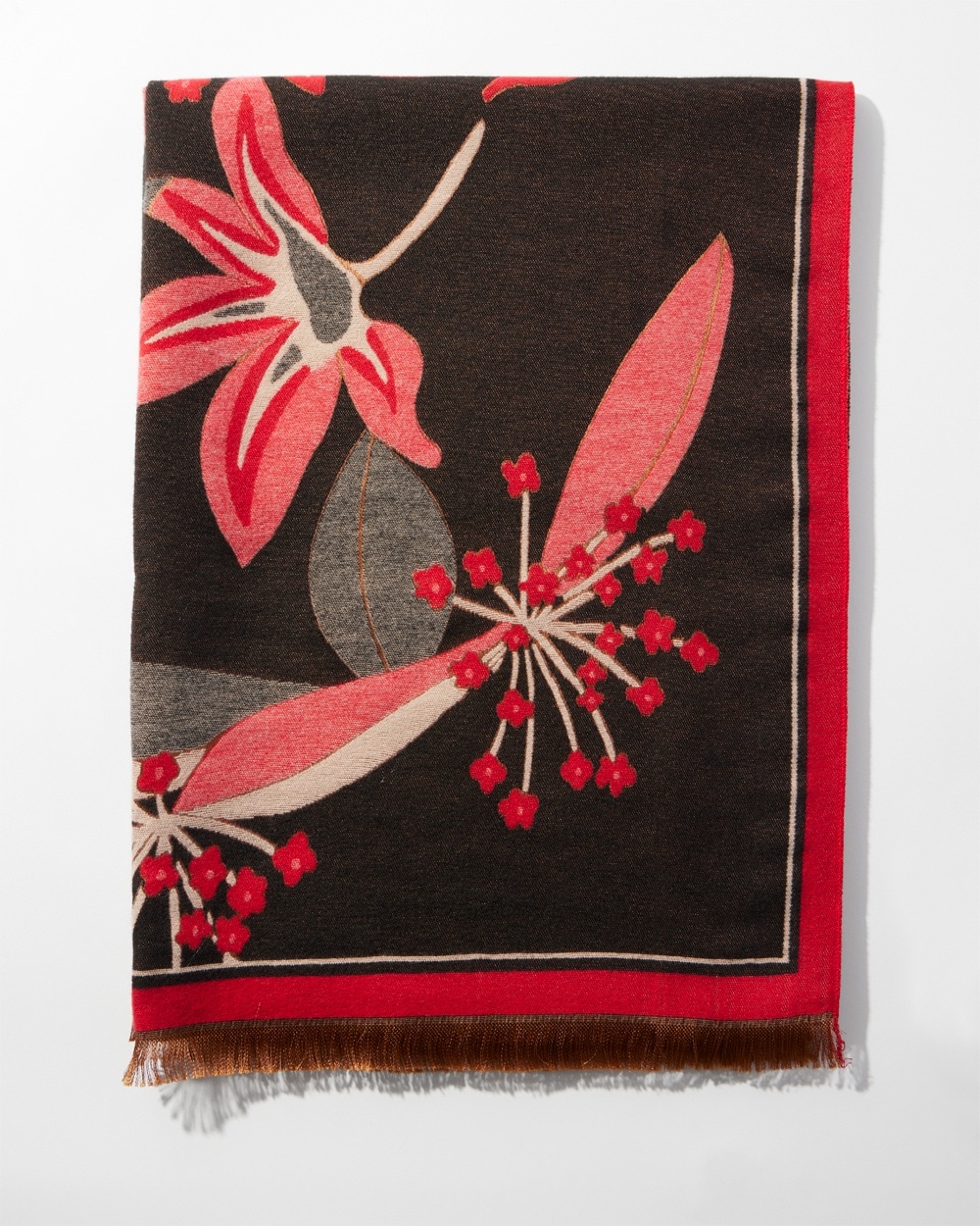 Chico's Bags | Red Floral Oblong Scarf Bright Red