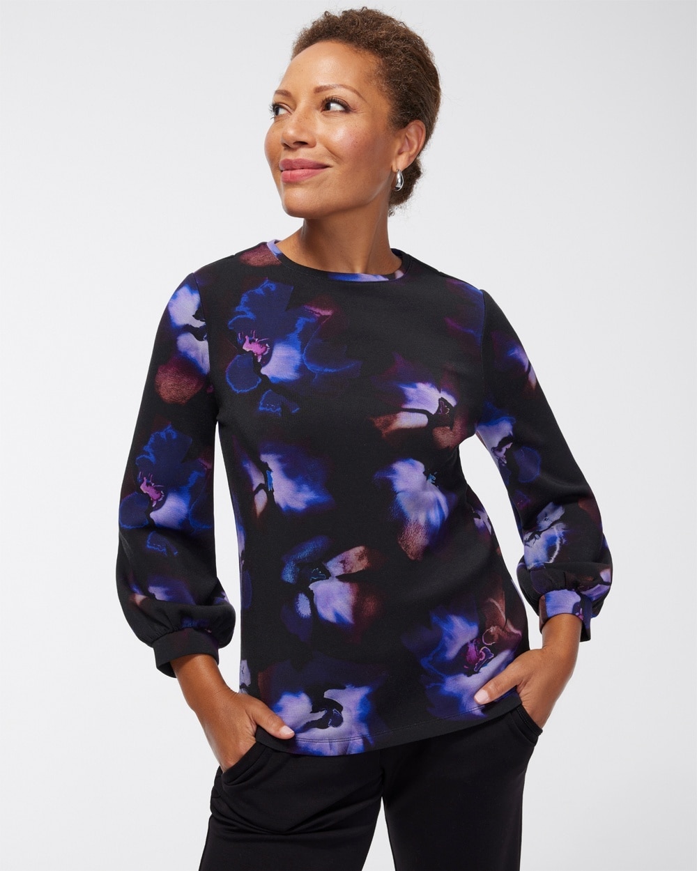 Chico's Activewear | Zenergy Scuba Floral Top Black