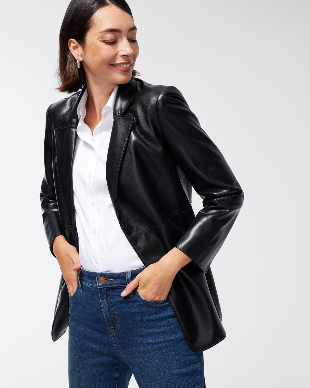 Chico's Jackets & Coats | Faux Leather Blazer Black