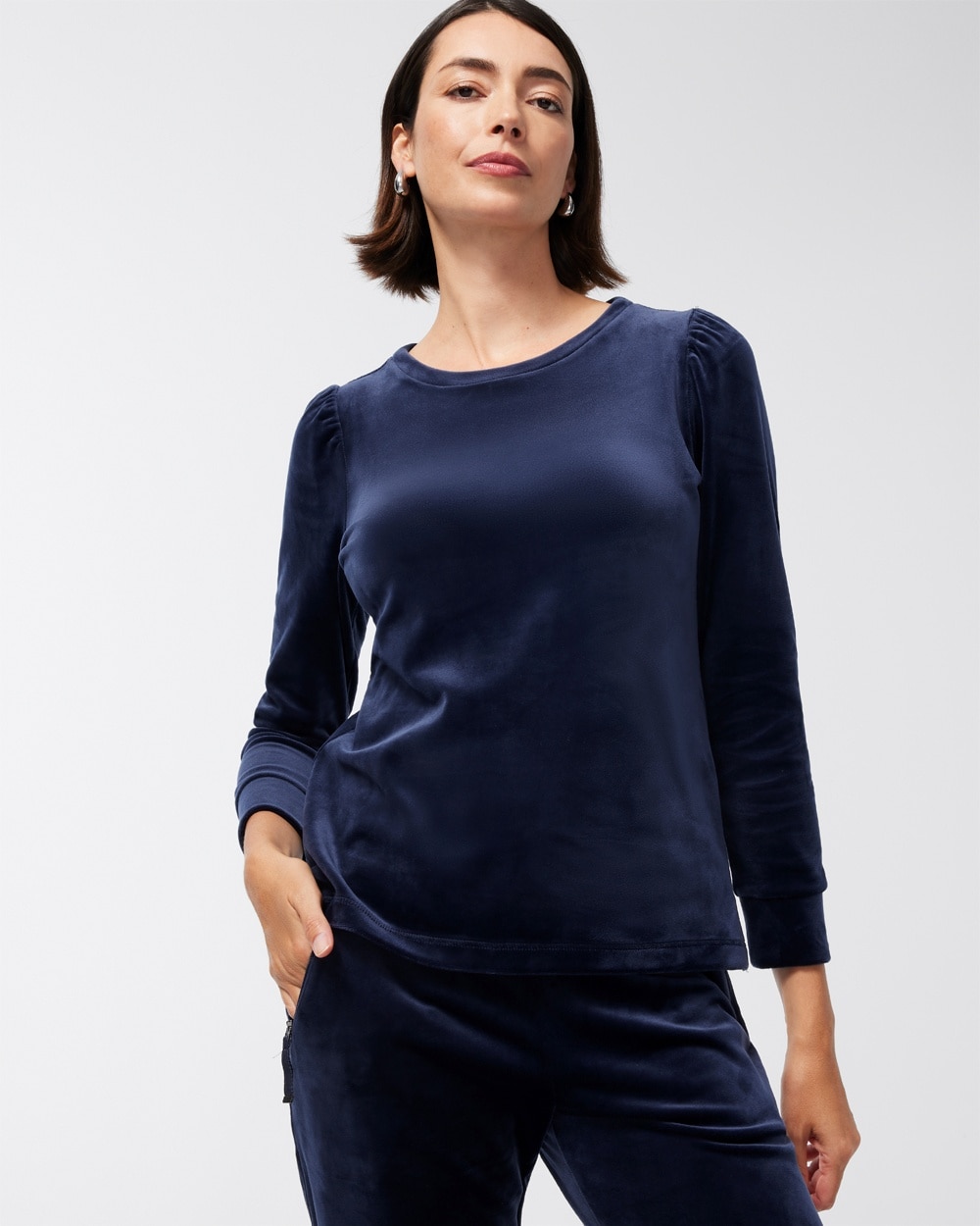 Chico's Activewear | Zenergy Velour Shirred Sleeve Top Classic Navy