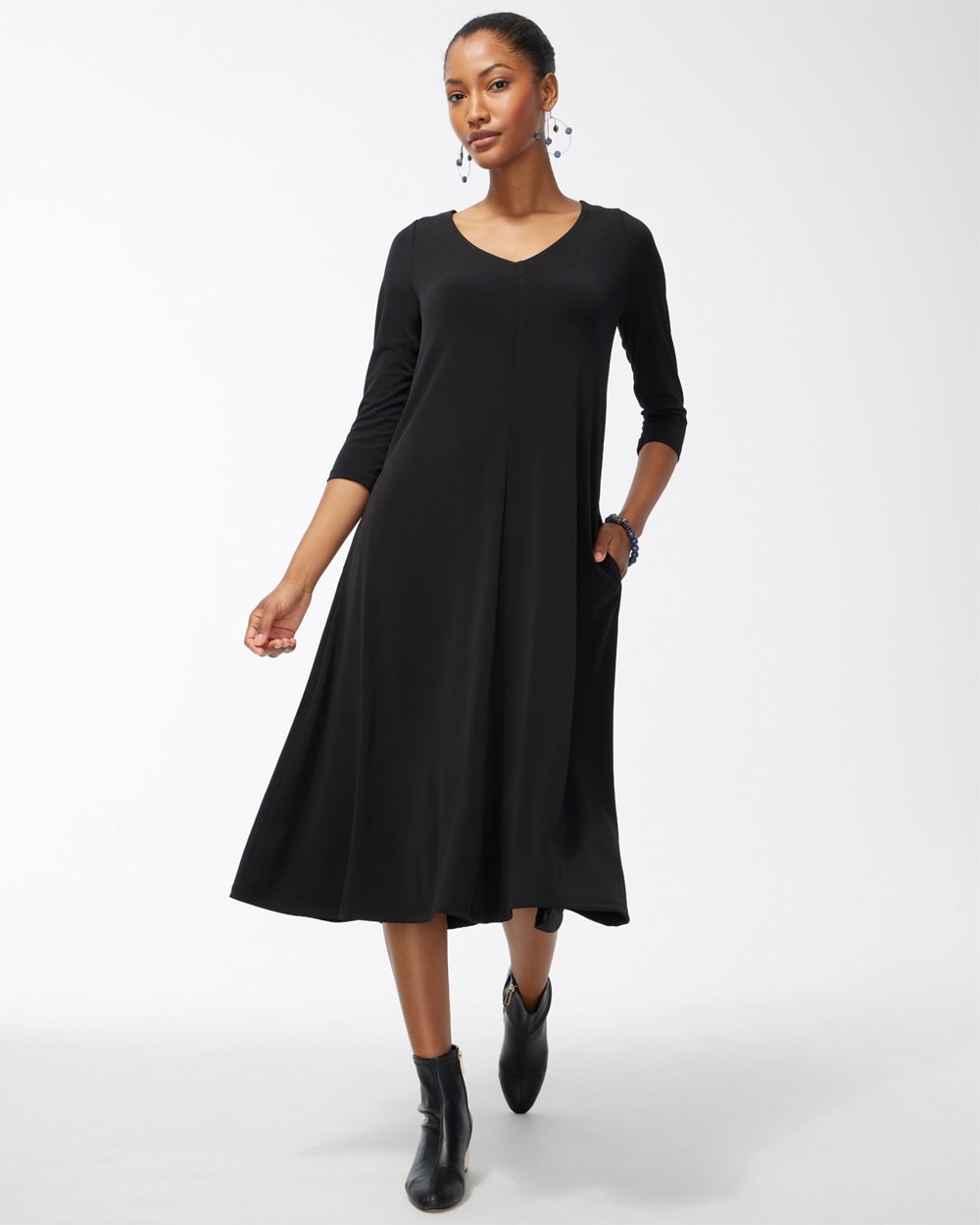 Chico's Dresses & Skirts | V-neck Midi Dress Black