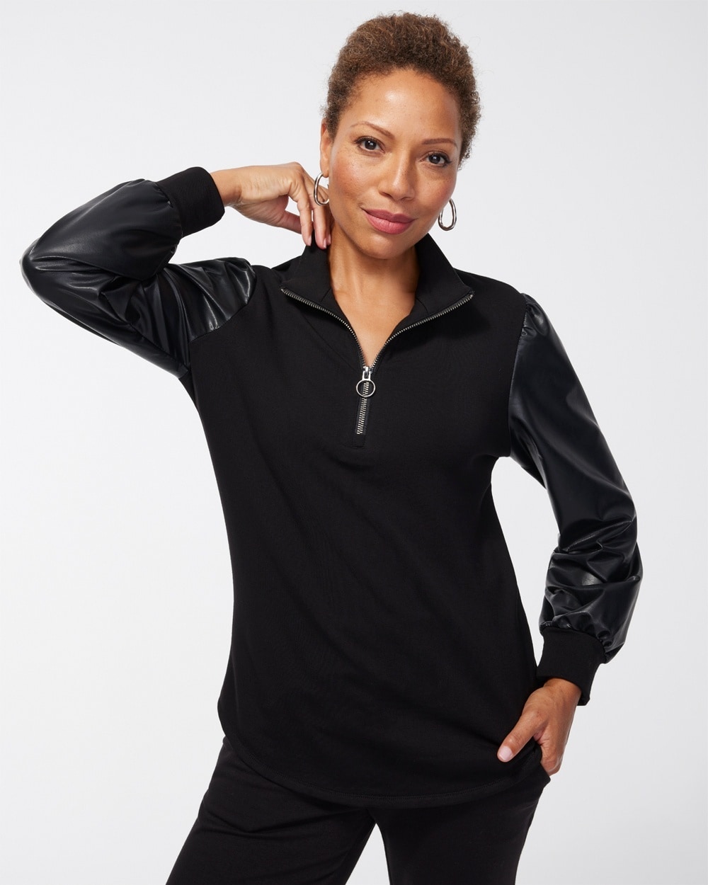 Chico's Activewear | Zenergy Faux Leather Mix Pullover Smokey Taupe