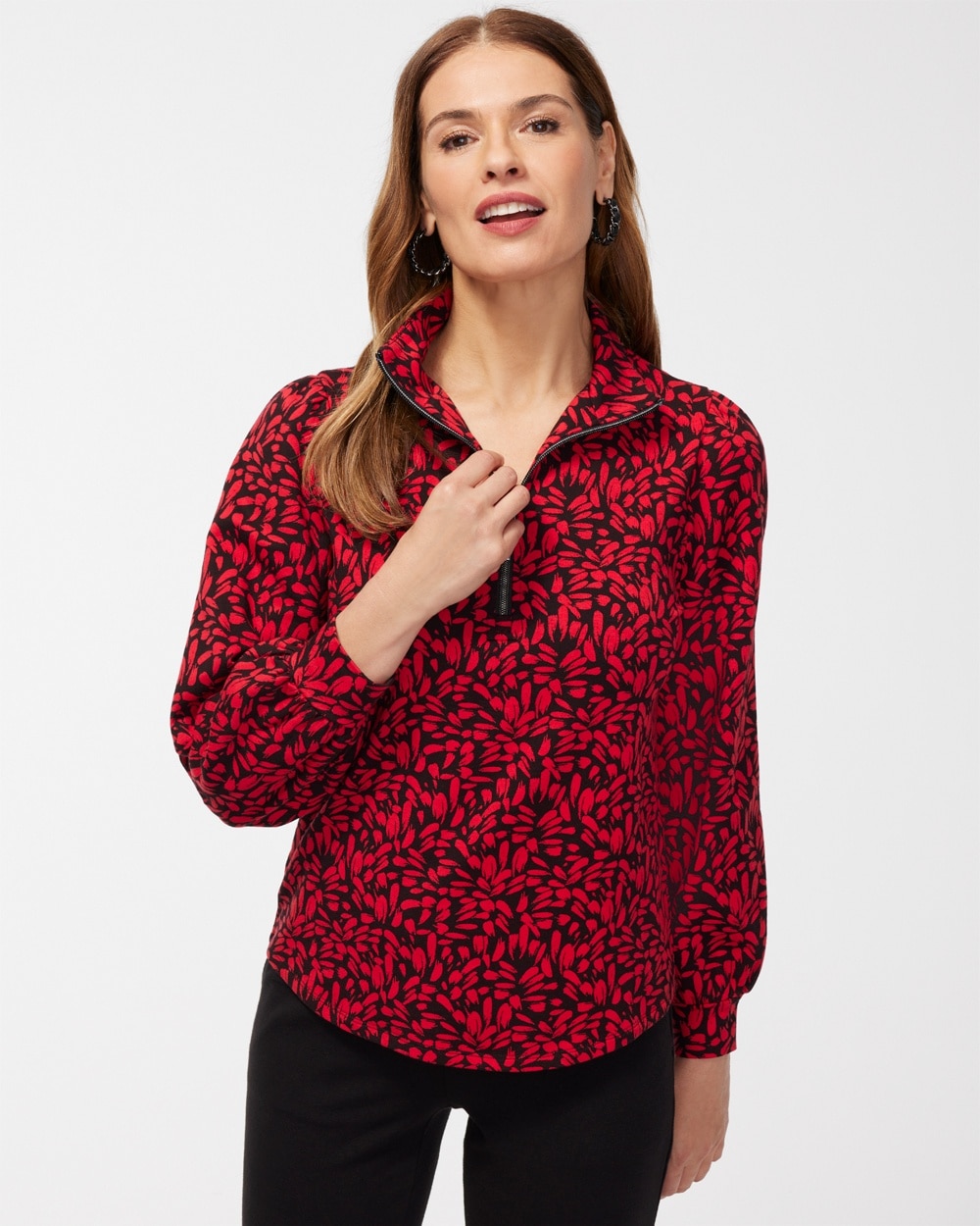 Chico's Activewear | Zenergy French Terry Print Half Zip Pullover Wild Poppy