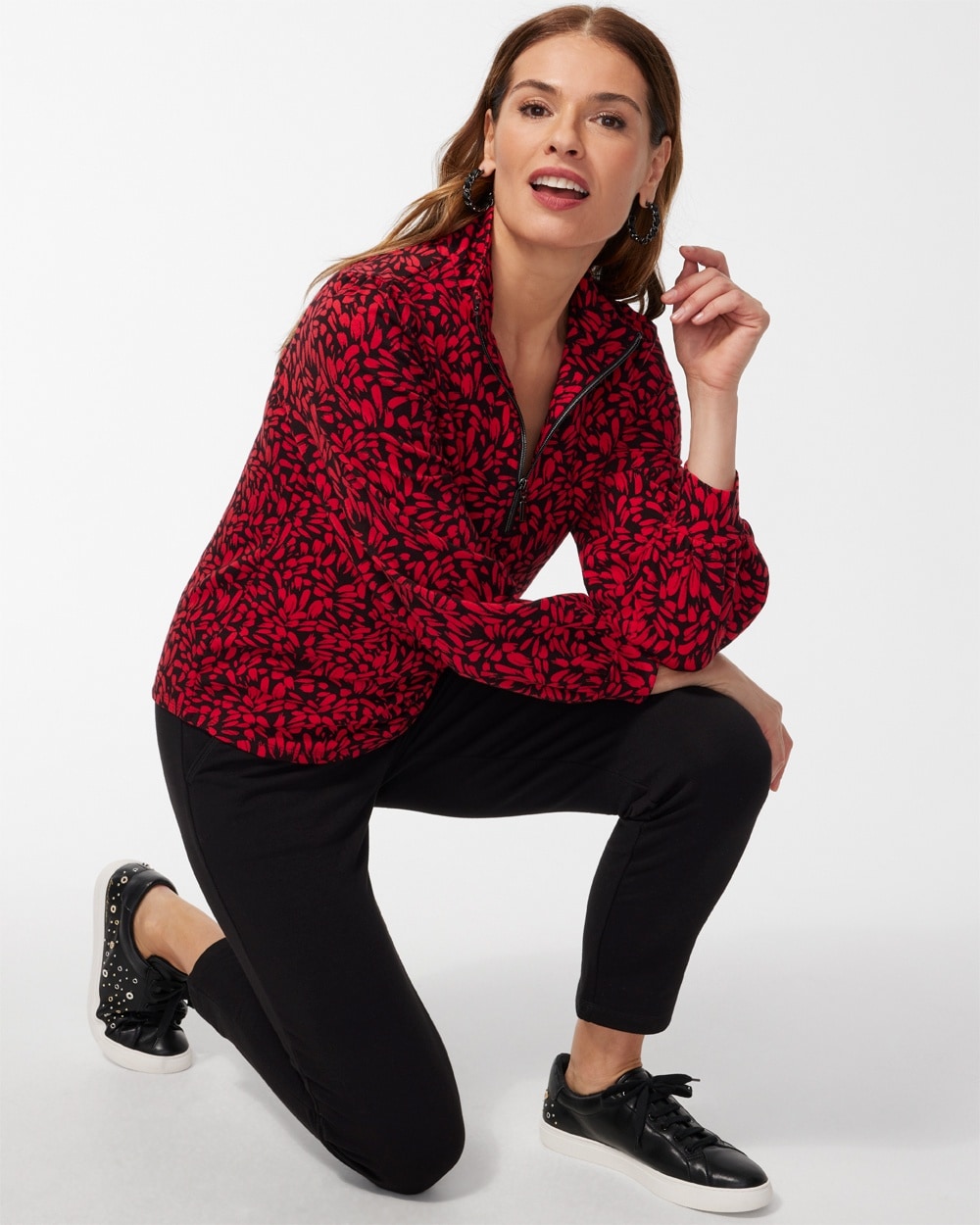 Chico's Activewear | Zenergy French Terry Print Half Zip Pullover Wild Poppy