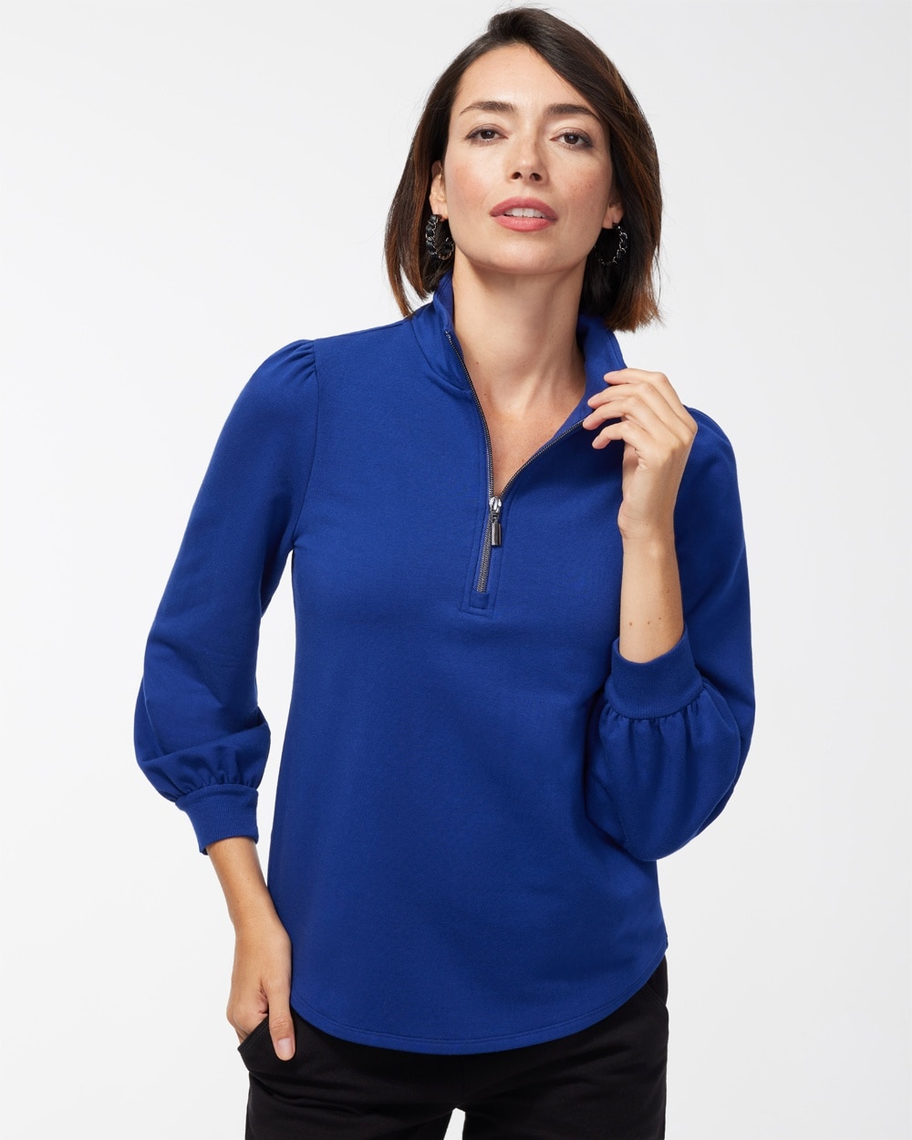 Chico's Best Sellers | Zenergy French Terry Half Zip Pullover Cobalt Night