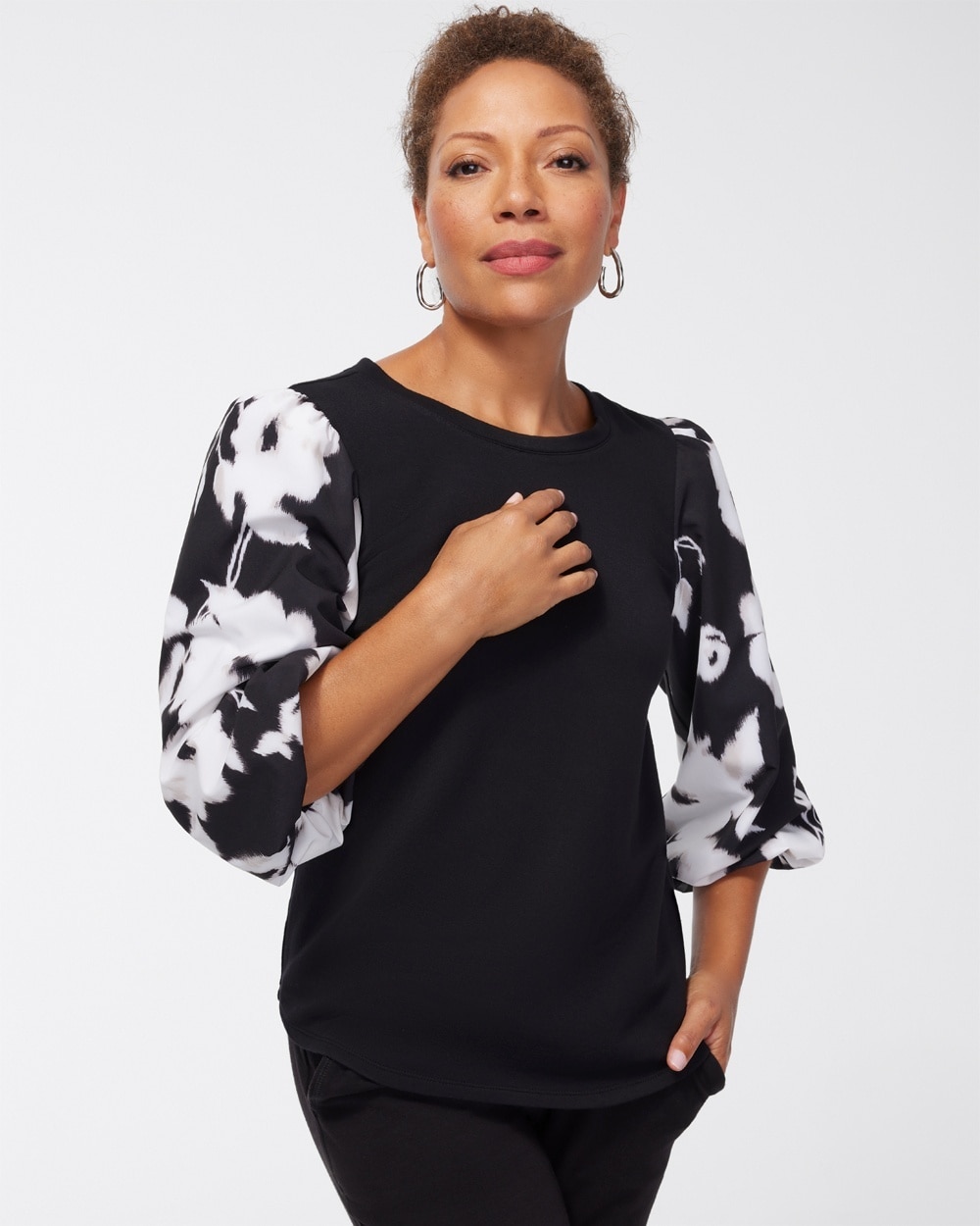 Chico's Activewear | Zenergy Floral Print Sleeve Top Black