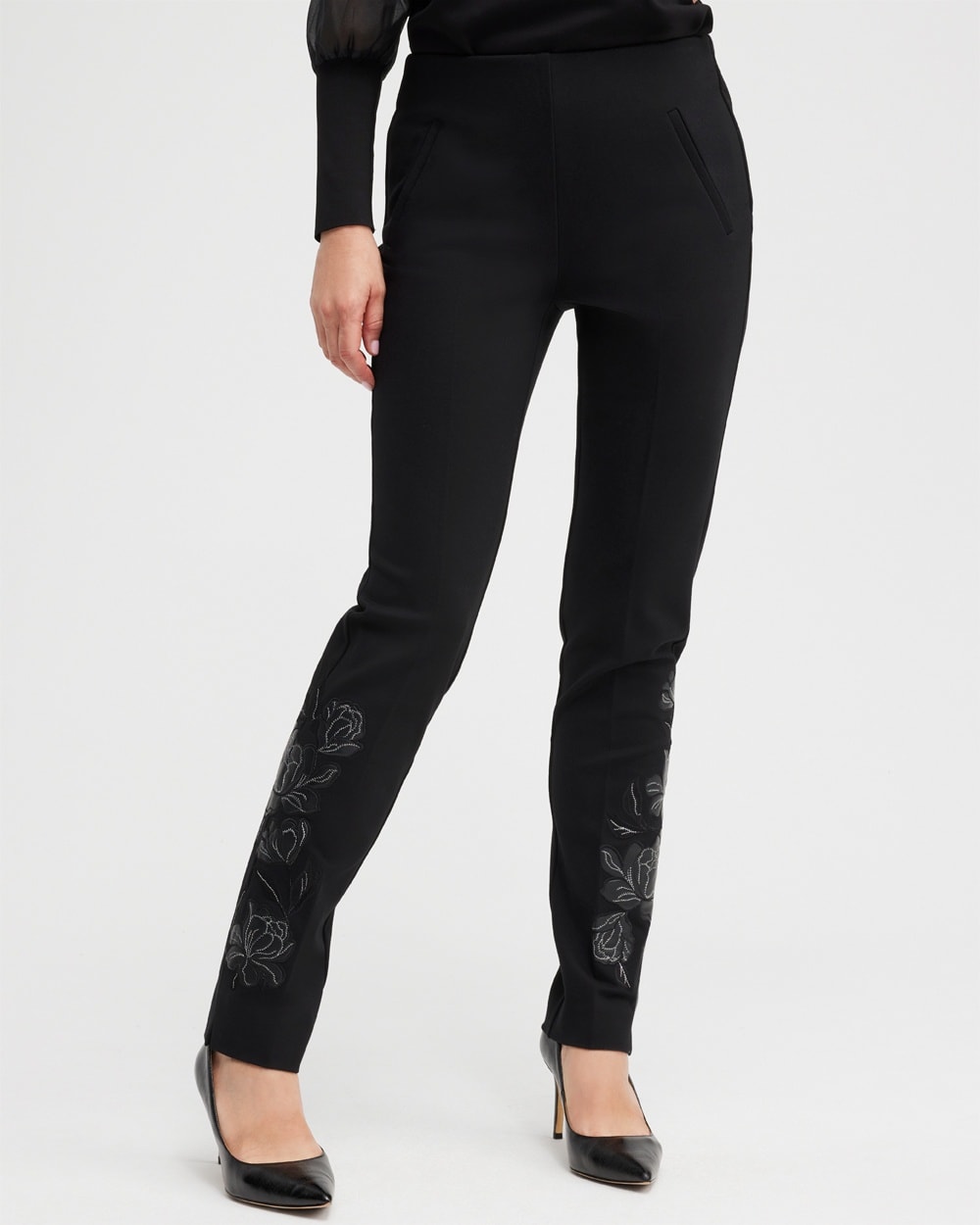 Chico's Pants | Juliet Faux Leather Applique Pants Black