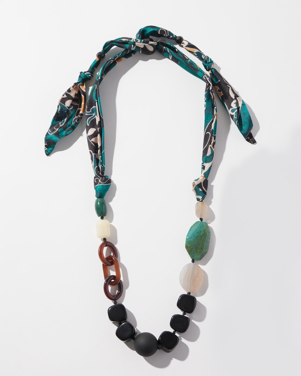 Chico's | Adjustable Beaded Scarf Necklace Neutral/Black