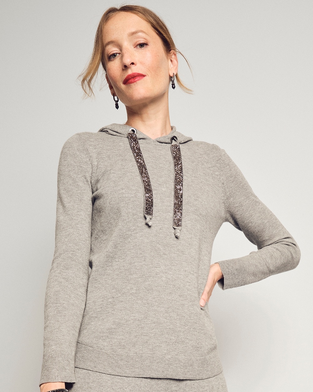 Chico's Sweaters | Zenergy Luxe Cashmere Blend Sweater Moon Shade Gray Heather