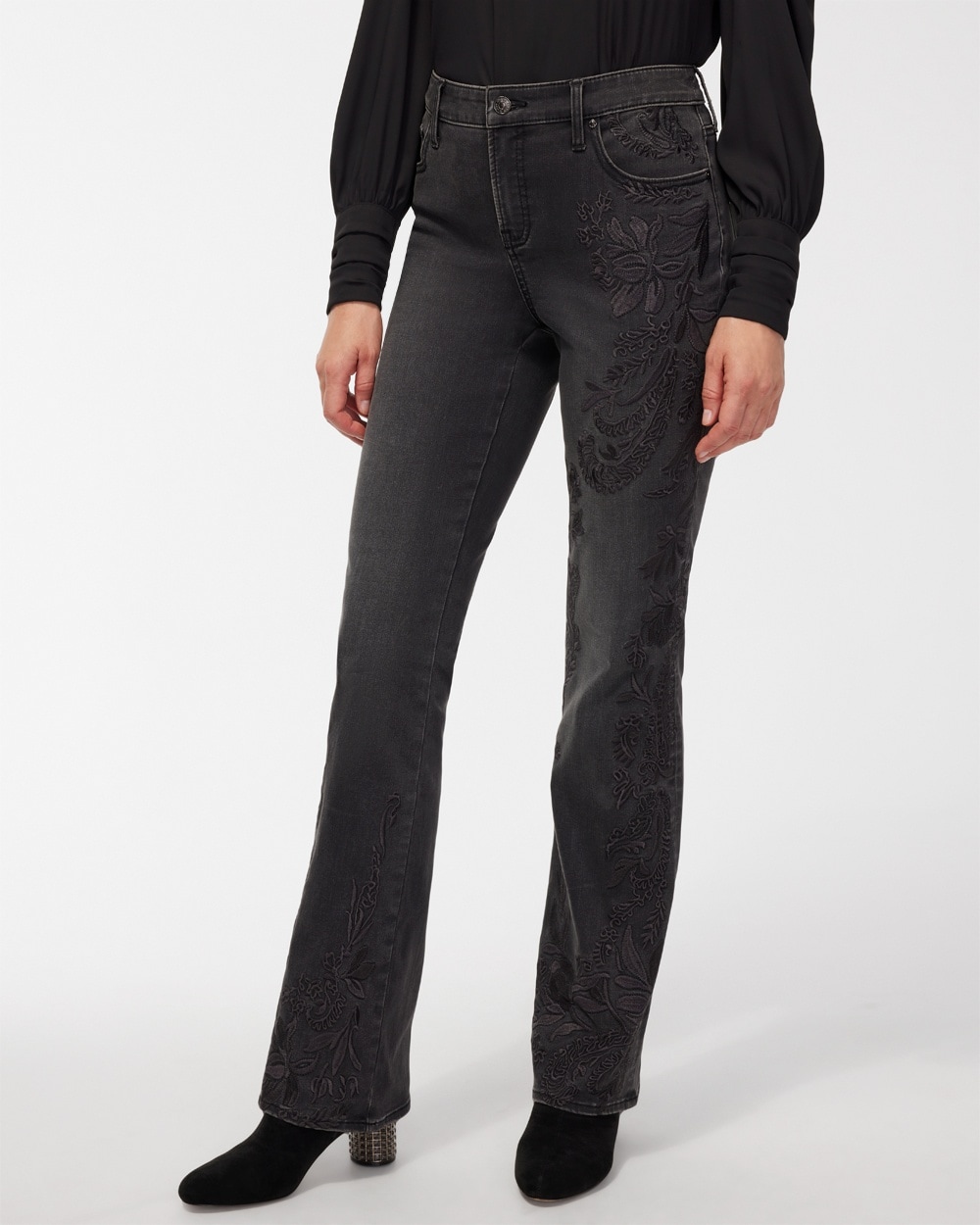 Chico's Jeans & Denim | Girlfriend Tonal Embroidered Flare Jeans Selene Wash