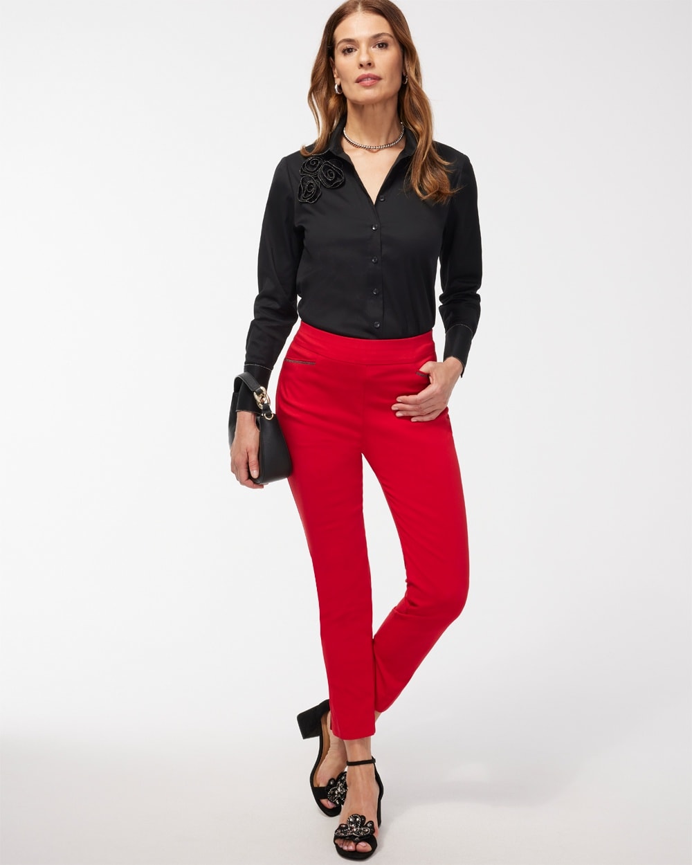 Chico's Jackets | Petite Brigitte Beaded Detail Ankle Pants Wild Poppy