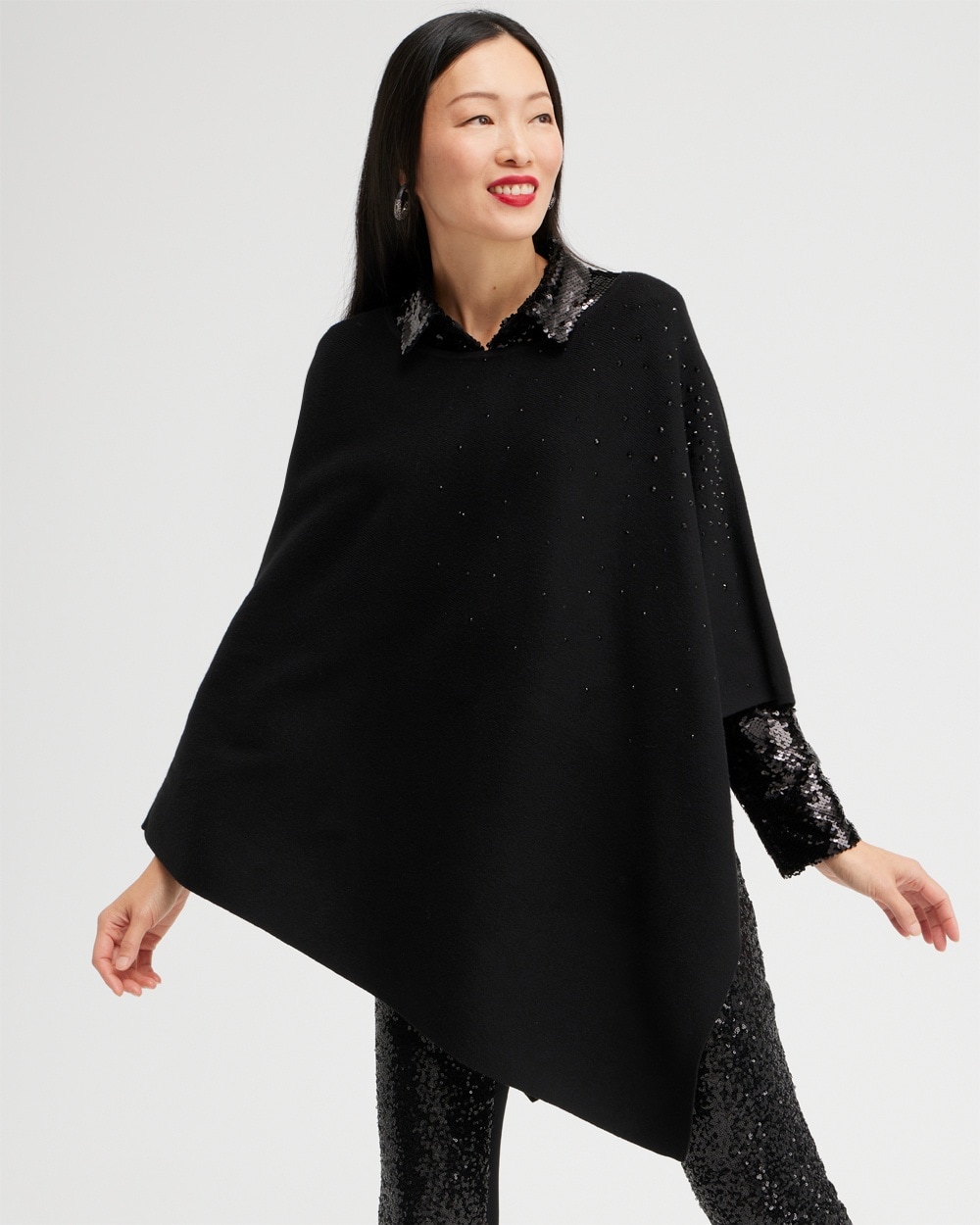 Chico's Scarves | Cashmere Blend Embellished Poncho Black