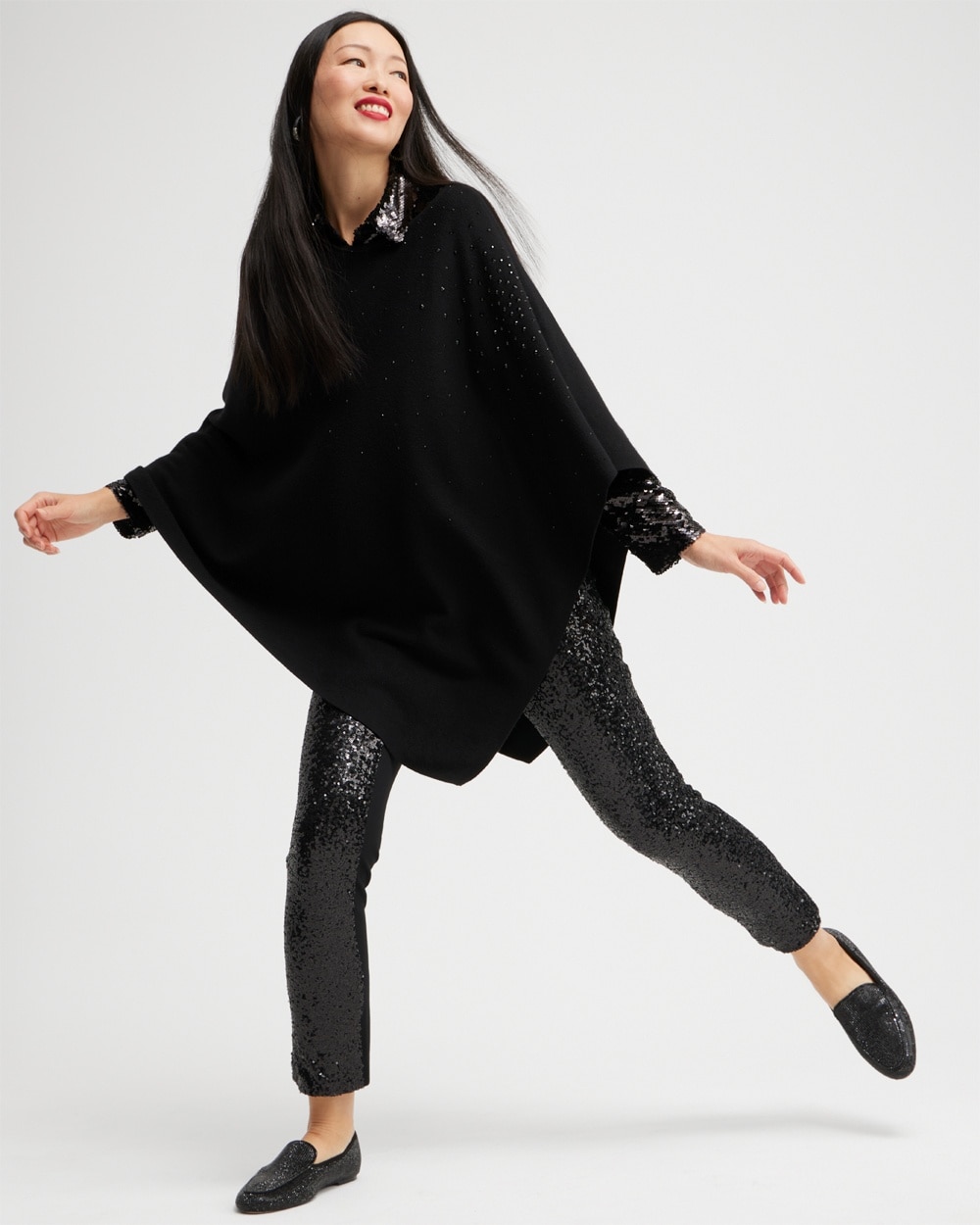 Chico's Scarves | Cashmere Blend Embellished Poncho Black