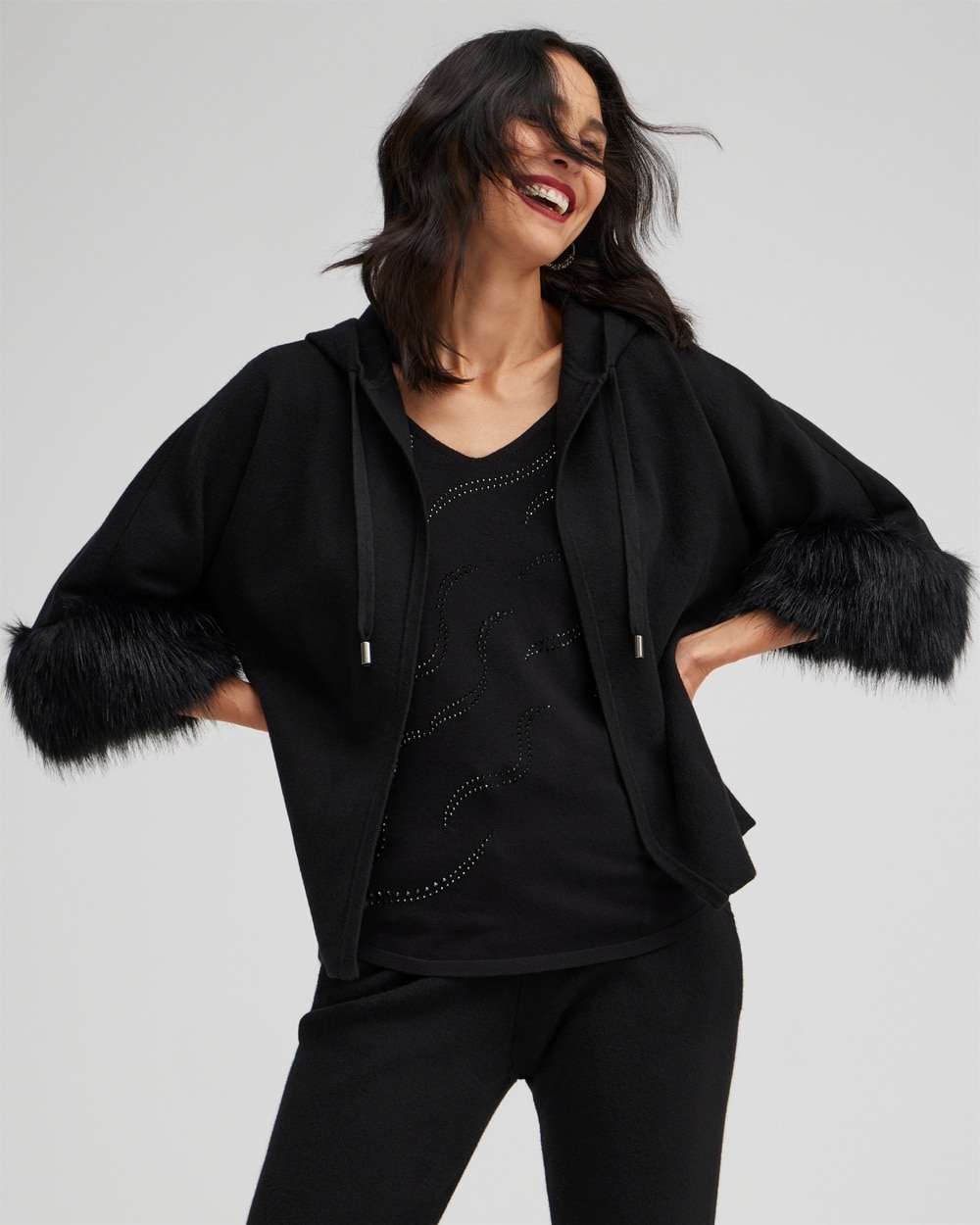 Chico's Sweaters | Zenergy Luxe Cashmere Blend Faux Fur Sweater Black