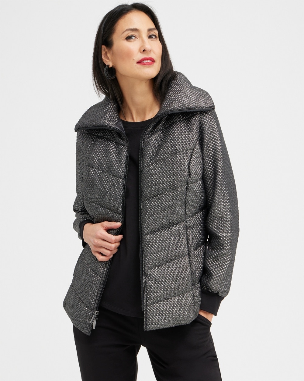 Chico's Jackets & Coats | Zenergy Quilted Foil Puffer Vest Black