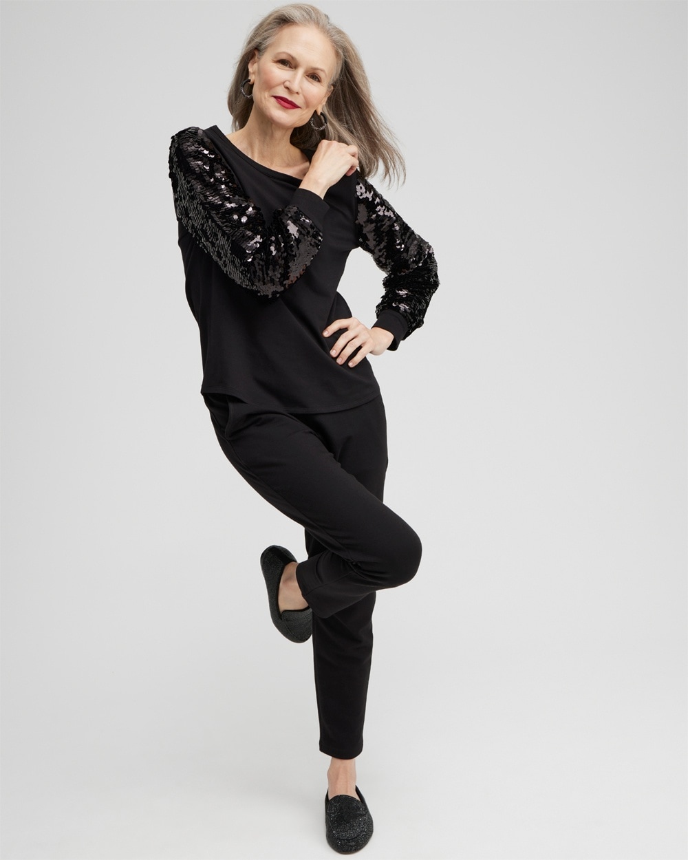 Chico's Activewear | Zenergy Sequin Sleeve Sweatshirt Black