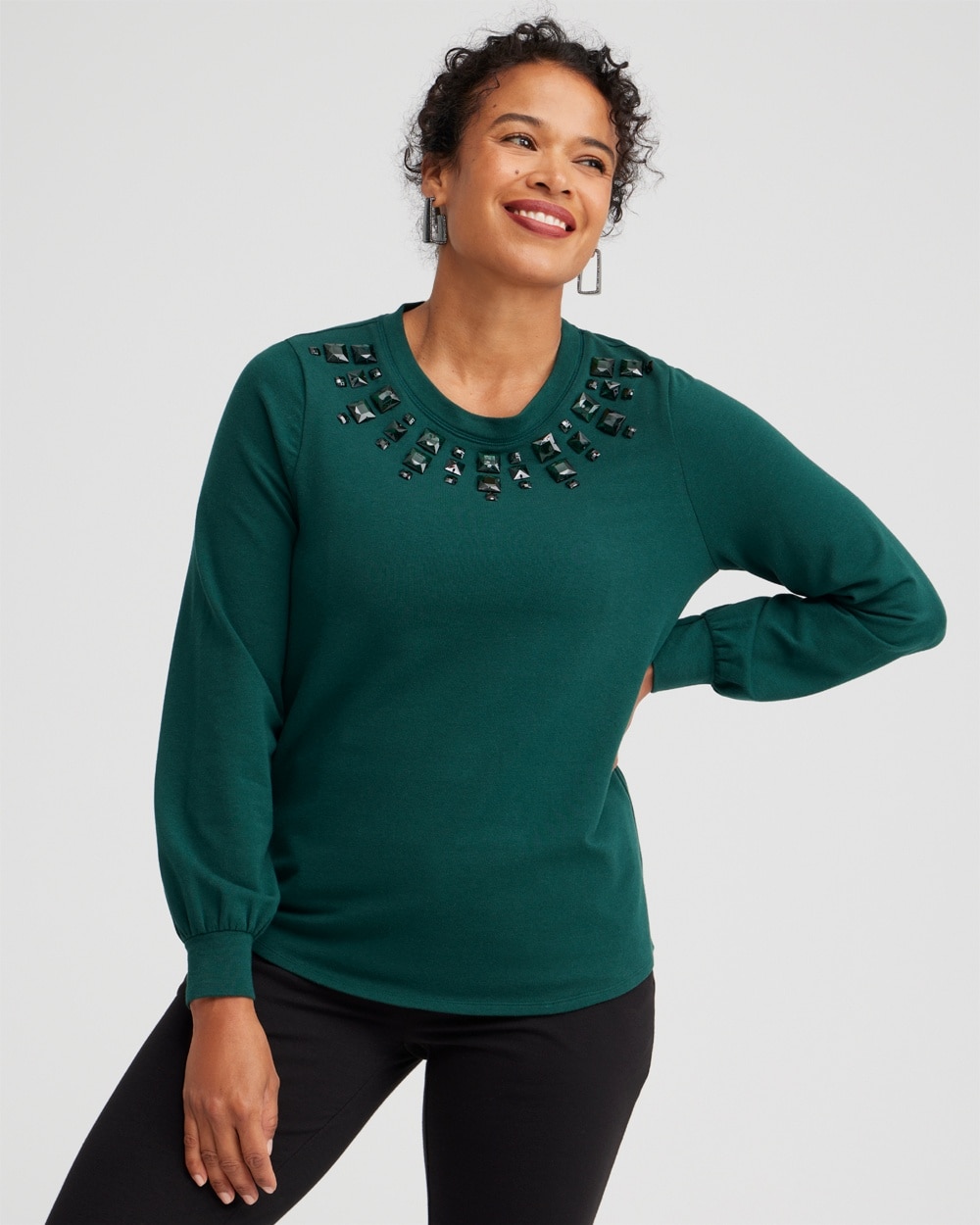 Chico's Activewear | Zenergy Rhinestone Neck Sweatshirt Enchanted Forest