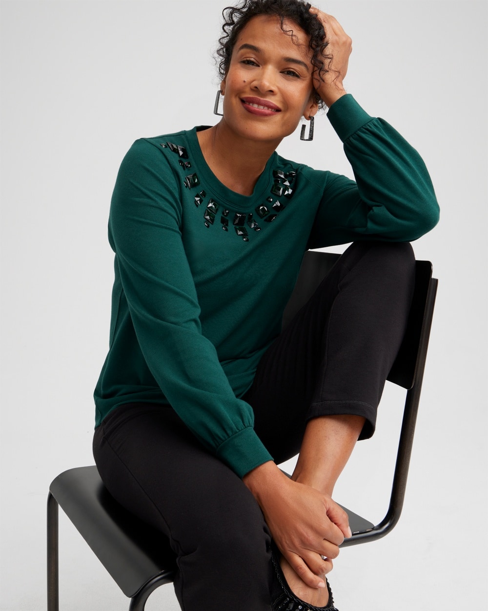 Chico's Activewear | Zenergy Rhinestone Neck Sweatshirt Enchanted Forest