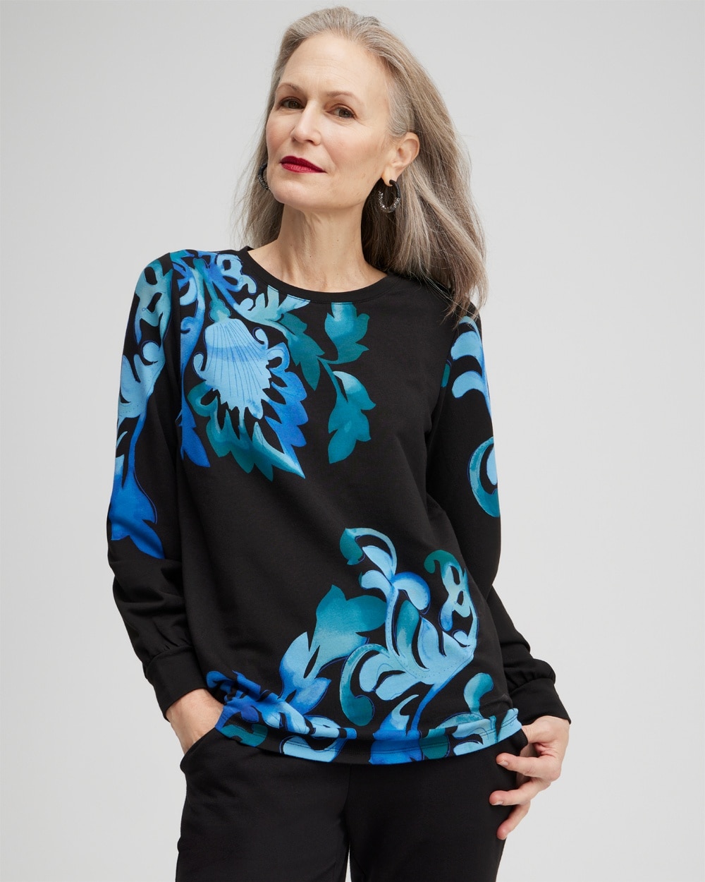 Chico's Sweaters | Zenergy Scroll Print Sweatshirt Enchanted Forest