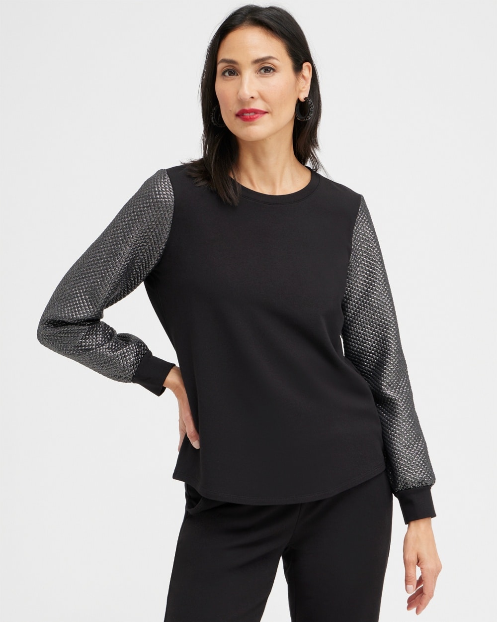 Chico's Activewear | Zenergy Foil Sleeve Sweatshirt Black