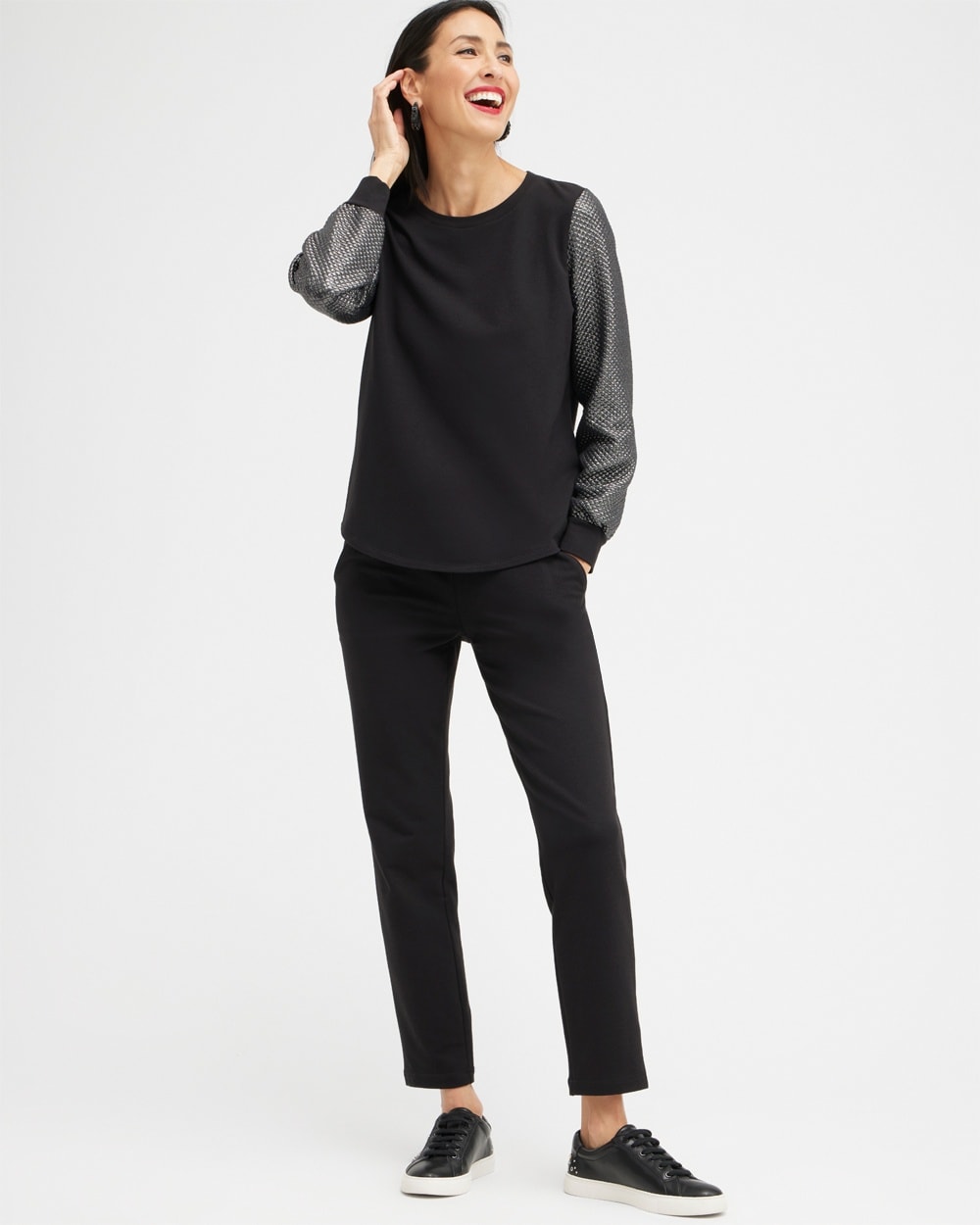 Chico's Activewear | Zenergy Foil Sleeve Sweatshirt Black