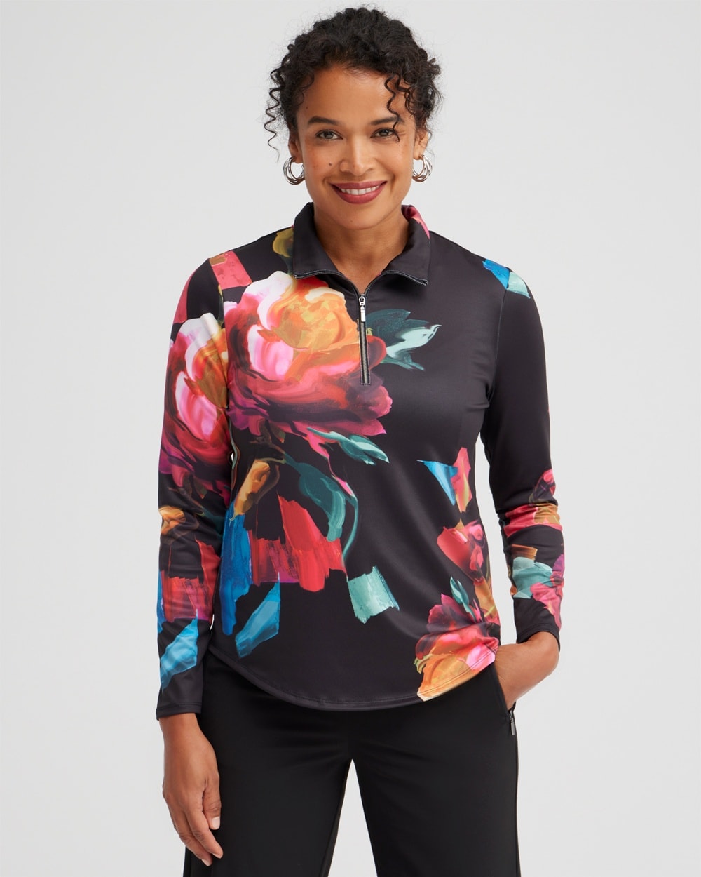 Chico's Activewear | Zenergy UPF Floral Long Sleeve Top Black