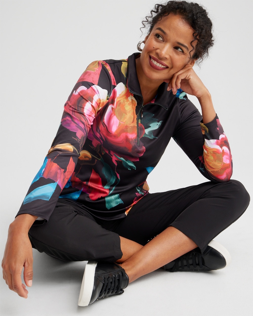 Chico's Activewear | Zenergy UPF Floral Long Sleeve Top Black