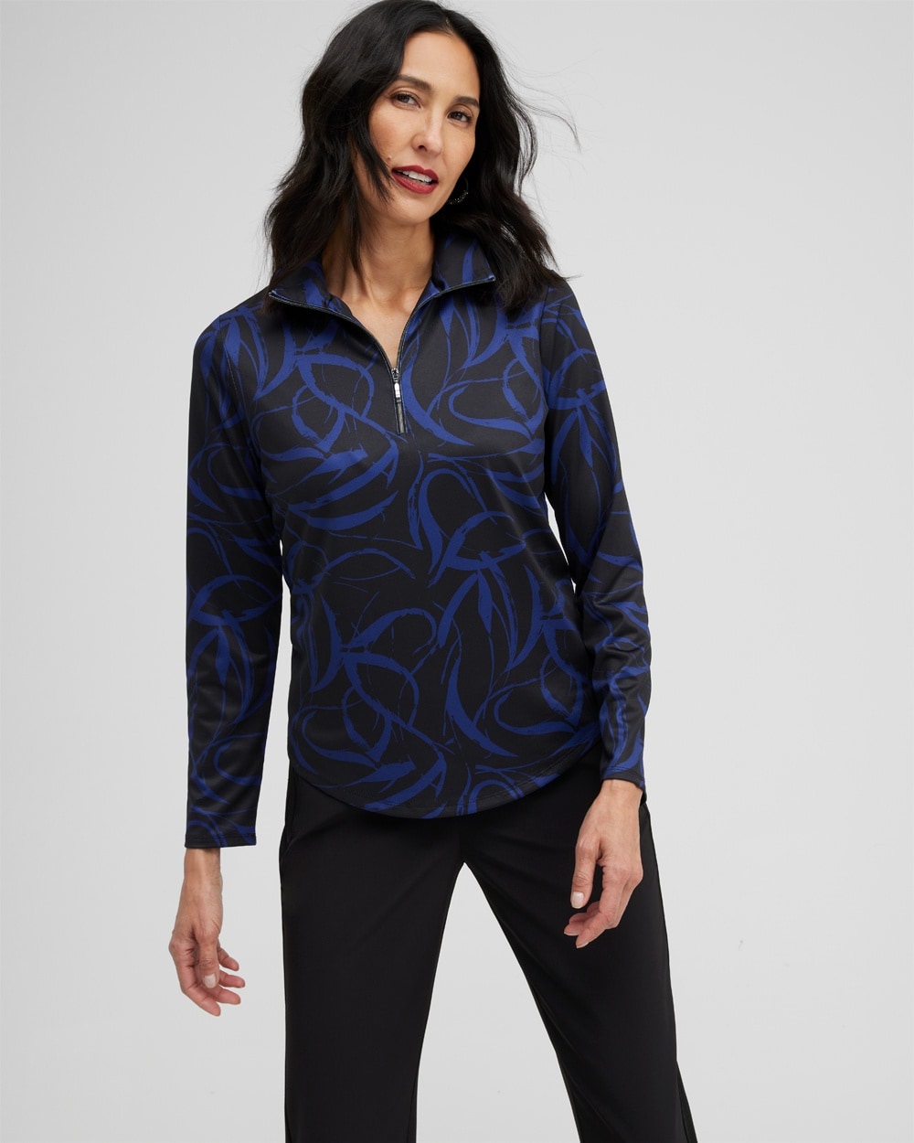 Chico's Activewear | Zenergy UPF Ribbon Print Long Sleeve Top Cobalt Night