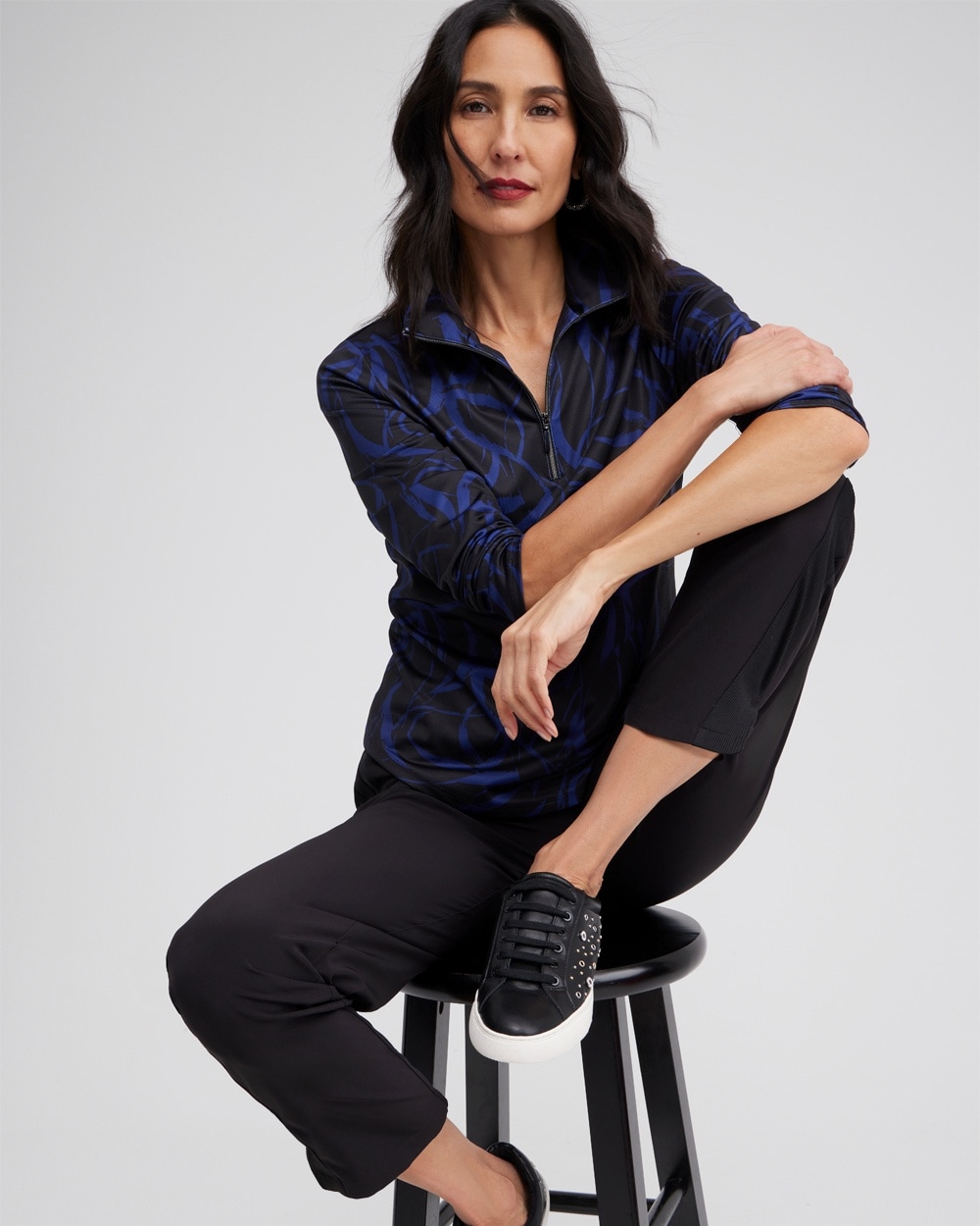 Chico's Activewear | Zenergy UPF Ribbon Print Long Sleeve Top Cobalt Night