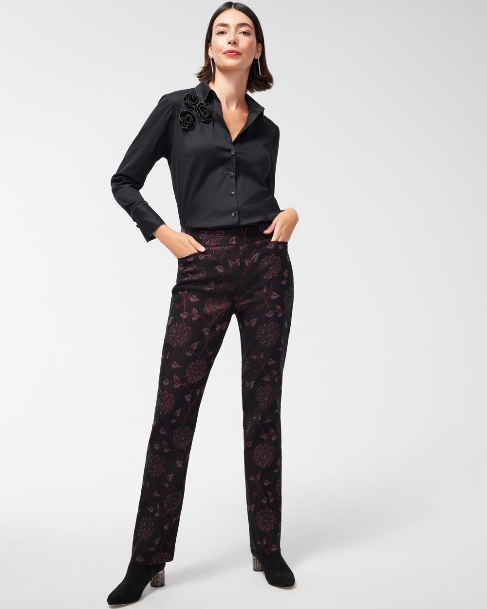 Chico's Pants | Brigitte Floral Pants Black