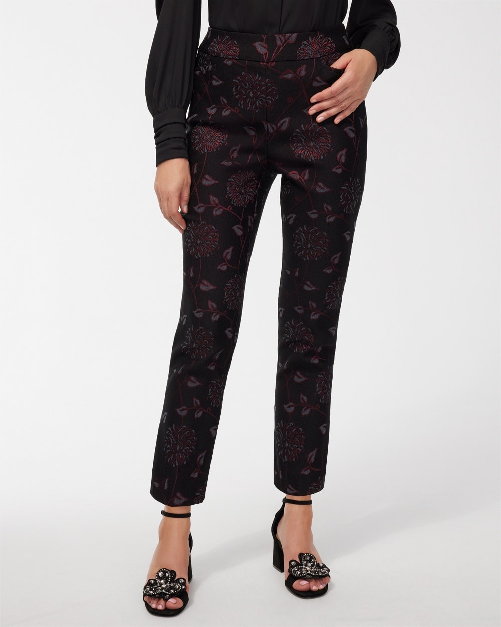 Chico's Pants | Brigitte Floral Ankle Pants Black