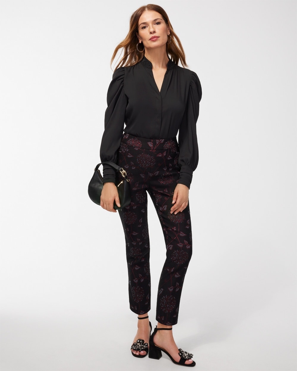 Chico's Pants | Brigitte Floral Ankle Pants Black