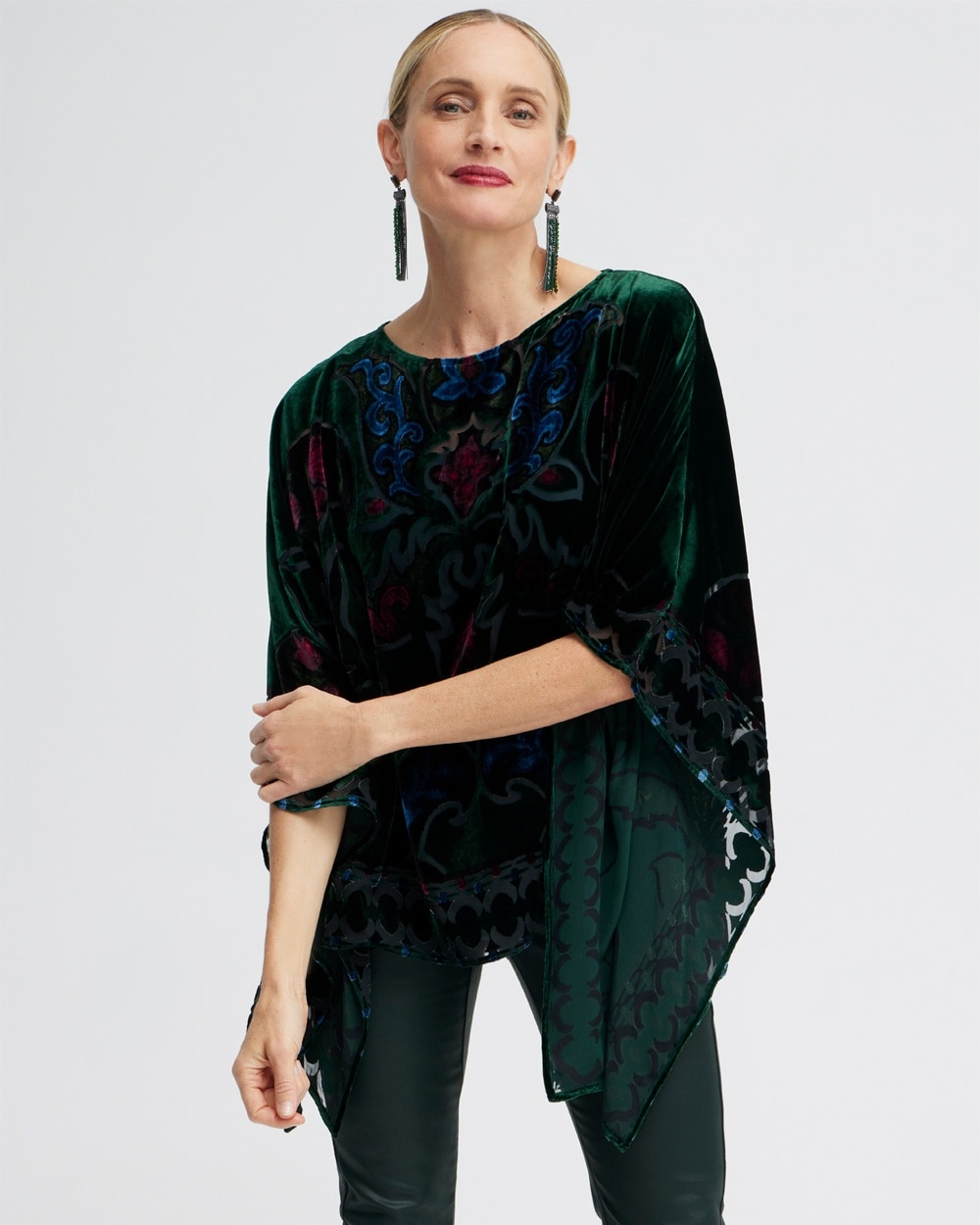 Chico's Scarves | Silk Blend Velvet Burnout Poncho Black