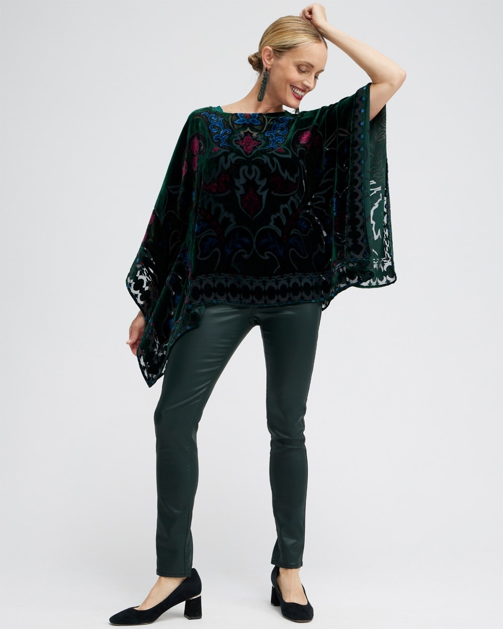 Chico's Scarves | Silk Blend Velvet Burnout Poncho Black