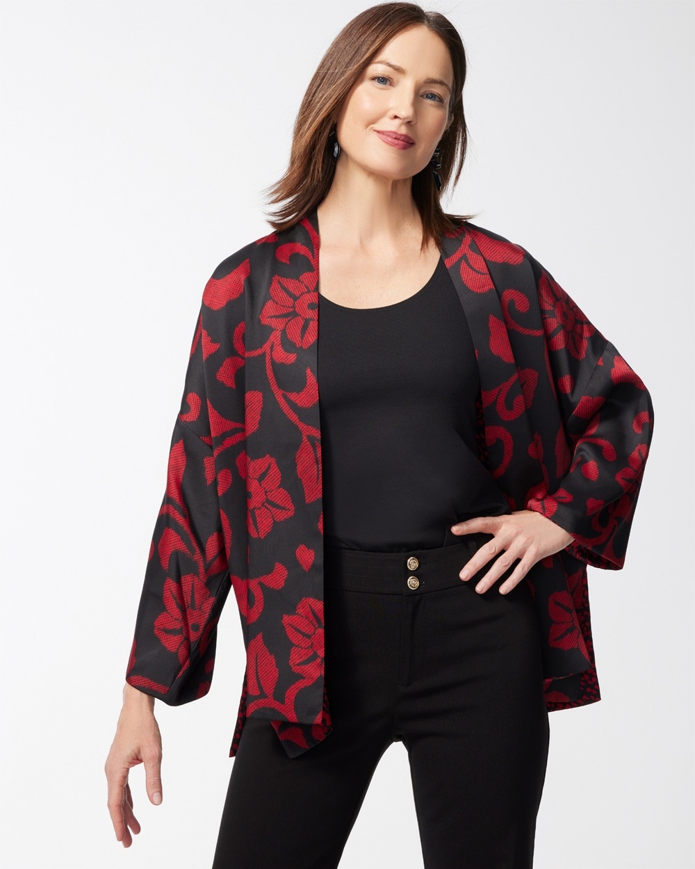 Chico's Sweaters | Reversible Short Kimono Wild Poppy