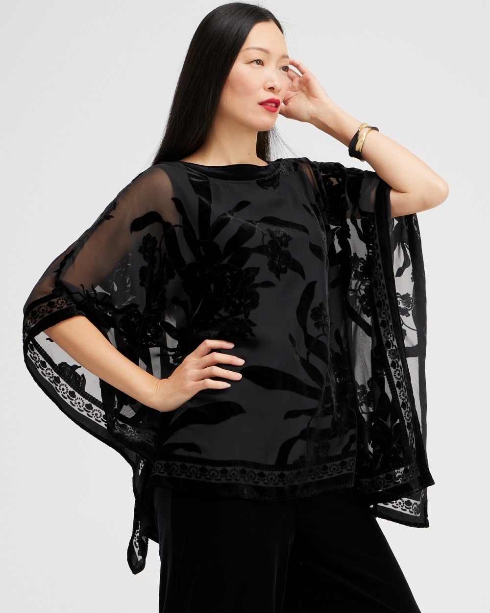 Chico's | Travelers Collection Velvet Burnout Poncho Travelers Black