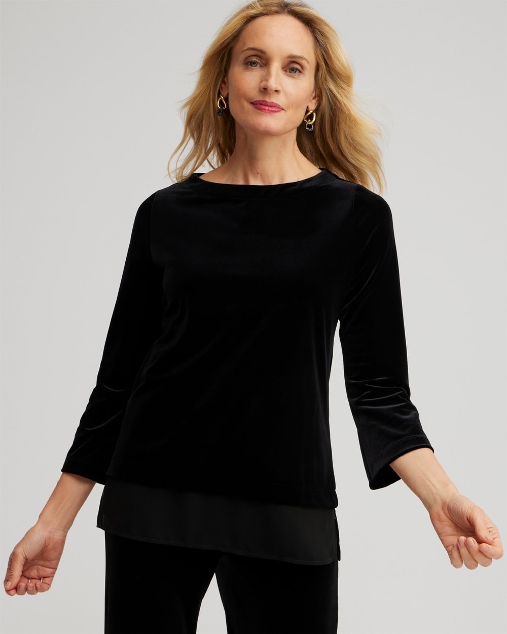 Chico's | Travelers Collection Velvet Chiffon Hem Tunic Travelers Black