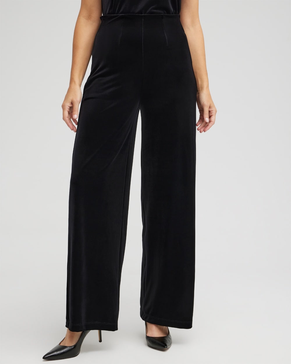 Chico's Jackets | Petite Travelers Collection Velvet Wide Leg Pants Travelers Black