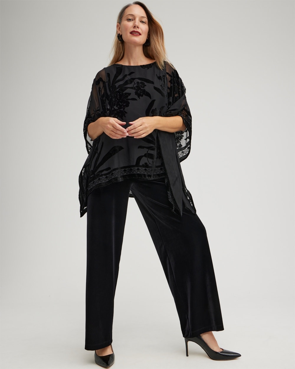 Chico's Jackets | Petite Travelers Collection Velvet Wide Leg Pants Travelers Black