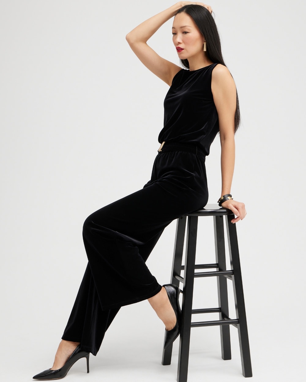 Chico's Pants | Petite Travelers Collection Velvet Belted Jumpsuit Travelers Black