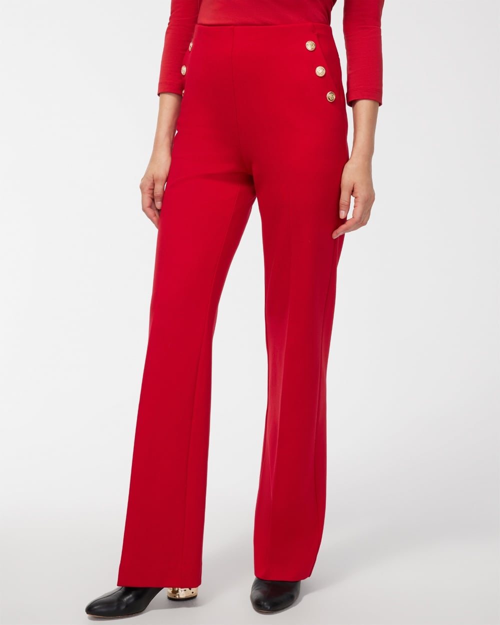 Chico's Pants | Ponte Button Flare Pants Wild Poppy