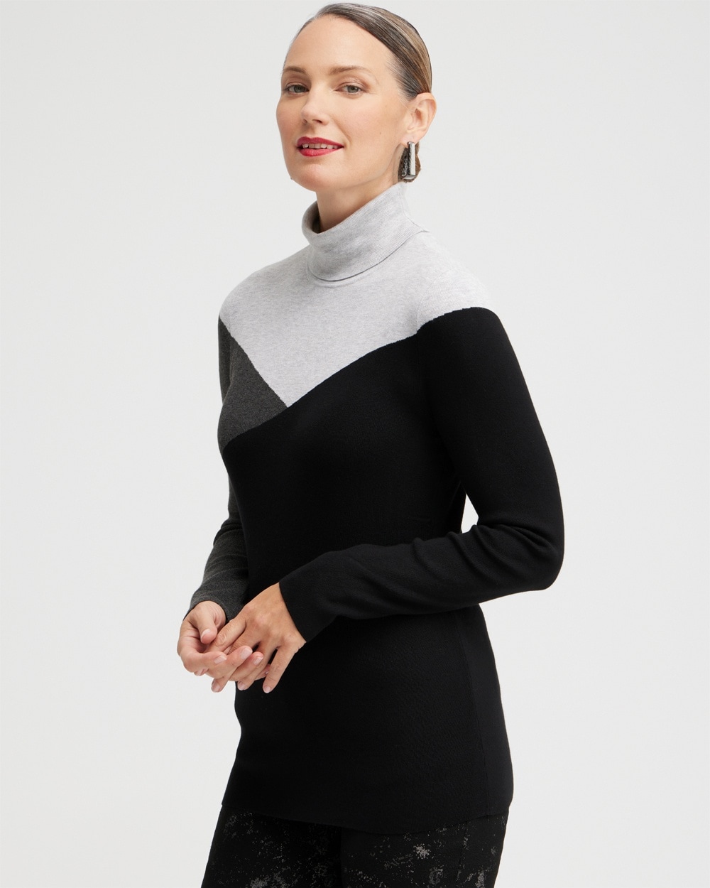 Chico's Sweaters | ECOVERO Colorblock Turtleneck Sweater Black