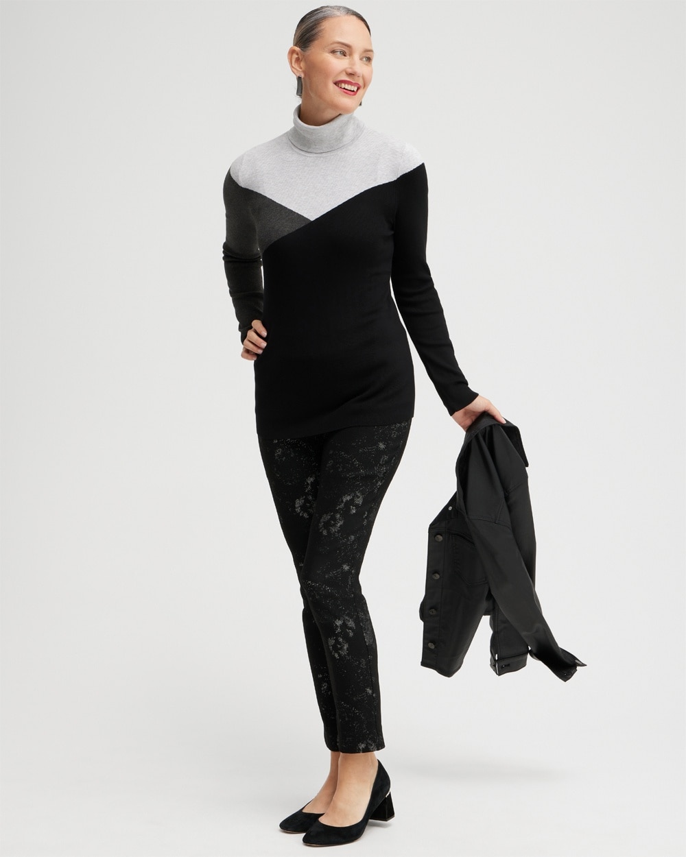 Chico's Sweaters | ECOVERO Colorblock Turtleneck Sweater Black